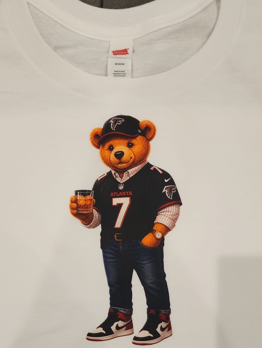 White Graphic T-Shirt with Atlanta Falcons Bear Graphic